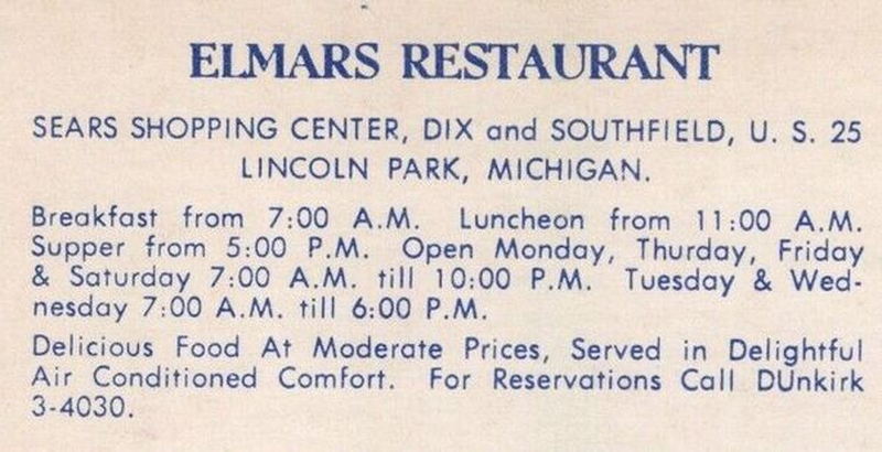 Sears Shopping Center (Lincoln Park Shopping Center) - Postcard For Elmars Restaurant (newer photo)